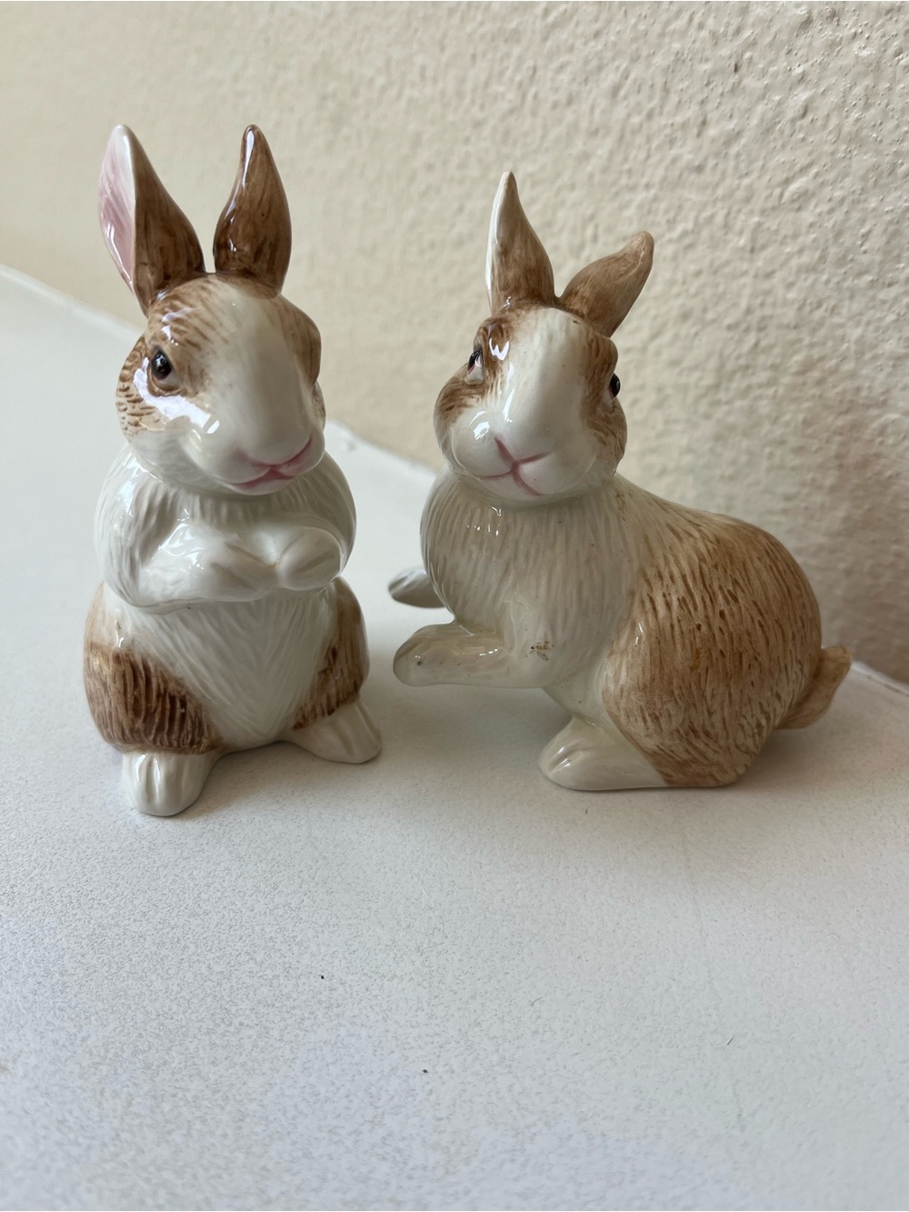 Brown and White Ceramic Rabbit Bunny Salt Pepper Set